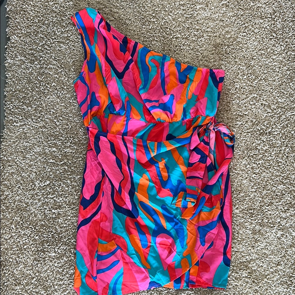 Shein Curve Vacation Wear Vibrant One-Shoulder Dress